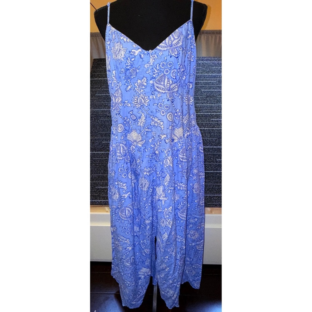 Roller Rabbit Maxi Dress‎ Women XL Blue Amanda Floral NEW Button Front Scallop